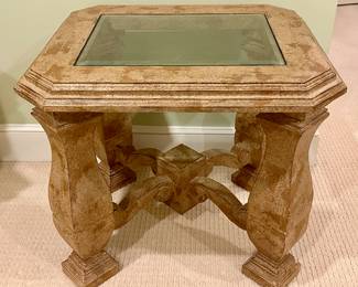 Fossil Stone Side Table with Glass