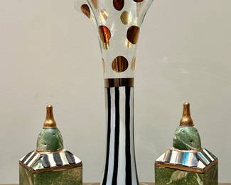 Hand Painted Salt & Pepper Shakers & Mackenzie Childs Circus Vase