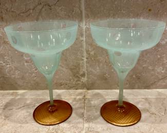 (2) Hand Painted Margarita Glasses