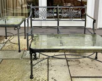 Wrought Iron Loveseat, Coffee Table & Side Table