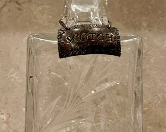 Etched Decanter with Sterling Silver "Scotch" Tag