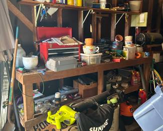 Tools, Lawn equipment, cleaning supplies, storage bins