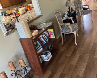 Books, French Provincial armchairs, bookshelf, decor