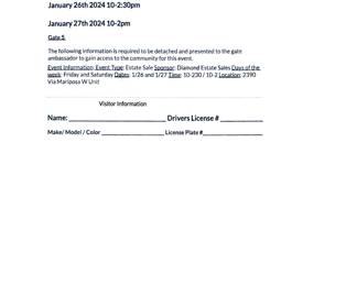 Must have form printed and filled out to get into the gate. No earlier than 10am to get into the gate. Gate 5. 

YOU WILL NEED TO PRINT OUT THE LAGUNA WOODS FORM, FILL IT OUT, AND PRESENT IT TO THE GATE, IN ORDER TO ATTEND THE SALE! FORM IS INCLUDED IN THE PICTURE FIRST PICTURE. WORTH THE EFFORT, IT'S A GREAT SALE!

