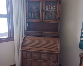 Roll top secretary bookshelf desk combination