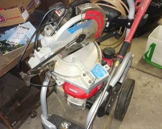 Pressure washer and miter saw