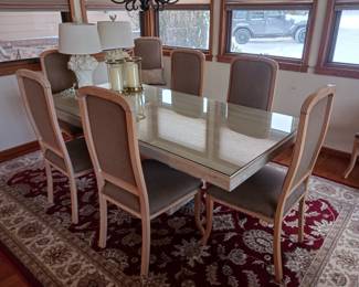 Travertine dining table with six chairs