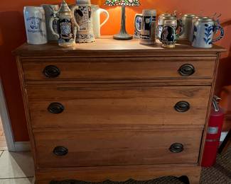 Old chest with German Stein display.