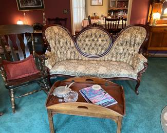 Victorian sofa.  Excellent condition.  Sofa table, and rocker.