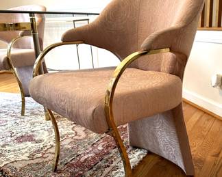 Vintage Carson's Art Deco Hollywood Regency Cantilever with Brass Armchairs with Barrel Seat Backrest