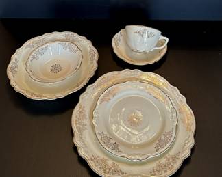 Homer Laughlin  M48N8 Golden Rose China 51 pieces with serving pieces. 7 full settings 8th setting is missing a tea cup and large bowl