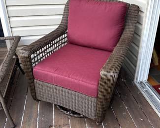 Hampton Bay Rock Cliff Brown Wicker Rocking and swivel chair.  Example of the cushions that go with the rest of the set.
