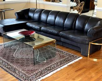 Carson's Black Leather Sofa with Lounge