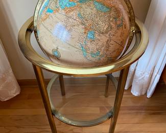 Cram Imperial World Globe with Brass Finish , Glass Shelf. 36 " Height, 16 Length