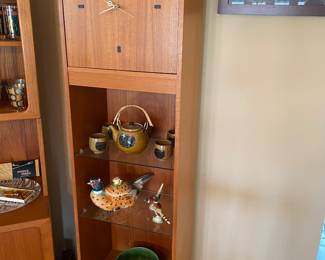 Scandinavian Design Grandfather  Clock ( Battery Operated) with Glass Shelves, Lighted 