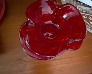 Mid Century Red Free Form Art Glass