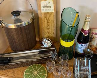 Mid Century KromeX Ice Bucket, Rock Glasses