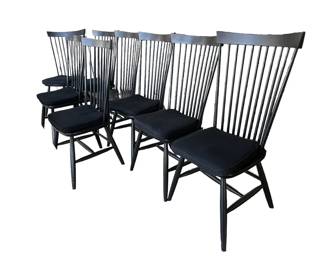 $1600 USD      8 Black Crate & Barrel Marlow Windsor Dining Chairs MD219-18     Description: Upgrade your dining experience with our set of 8 Black Crate & Barrel Marlow Windsor Dining Chairs. Crafted with expert precision and timeless design, these chairs are built to last. Enjoy superior comfort and style at your dining table with these high-quality chairs. 
Dimensions: 23 x 17 x 42"H
Condition: Good condition.  
Local pick up Bethesda, MD.  Contact us for shipper suggestions.