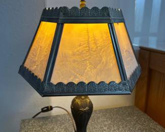 Vintage PNW Lithophane Lamp Shade & Metal Base