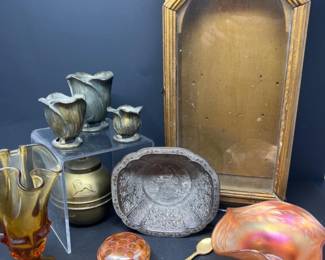 Vintage Decor Mix - Carnival Glass, Brass, & More