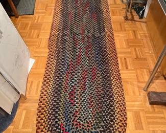 Antique 1920s Colorful Braided Runner Rag Rug - 11.25ft Long