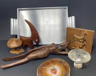Mid-Century Risque Nutcracker, Viking Glass Mushroom & Novelties