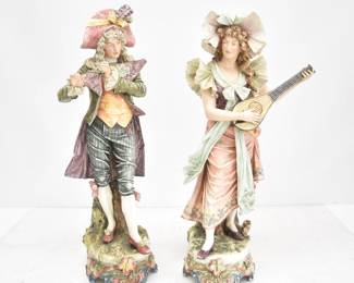 (Pr) LARGE MAJOLICA MAN & WOMAN STATUES - 37" 