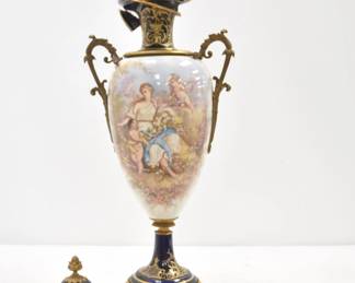 LARGE HAND PAINTED SEVRES COVERED URN (AS IS)
