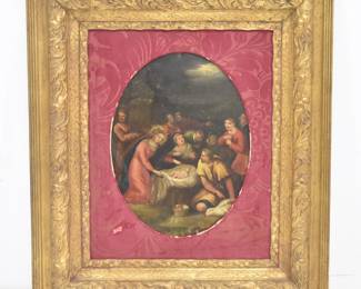 18THC OIL ON COPPER RELIGOUS NATIVITY SCENE 