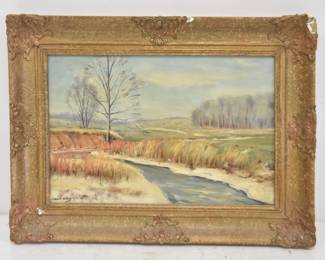 HOBART NICHOLS , OIL ON CANVAS RIVER LANDSCAPE 