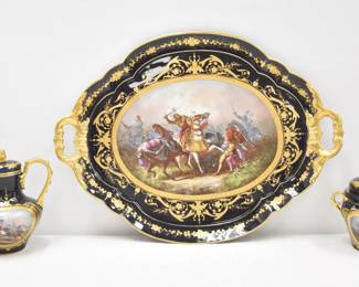 SEVRES PORCELAIN BATTLE SCENE TEA SERVICE 