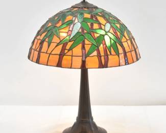 B & H BRADLEY & HUBBARD BAMBOO LEADED GLASS LAMP 