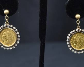 2 1/2 DOLLAR INDIAN HEAD GOLD COIN EARRINGS 