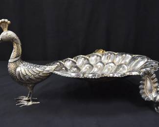 LARGE INDIAN SILVER PEACOCK CENTERPIECE 