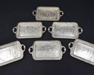 (6) PERSIAN SILVER HAND CHASED TRAYS 