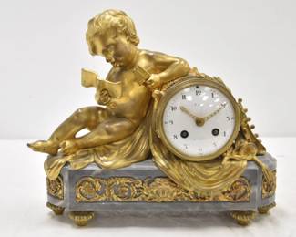 FRENCH BRONZE & MARBLE MANTLE CLOCK 