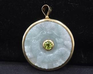 DOUBLE SIDED CHINESE JADE & AMETHYST PENDANT 