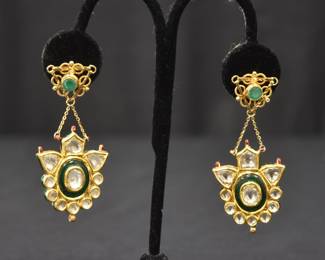 (Pr) INDIAN ENAMEL & ROSE DIAMOND EARRINGS 