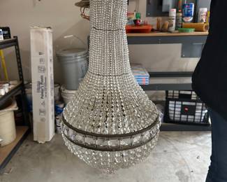 Antique Empire Czechoslovakia Crystal Beaded Dome Chandelier C1950