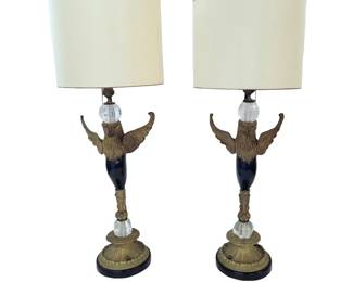 Pair of Empire Lamps with Rock Crystal