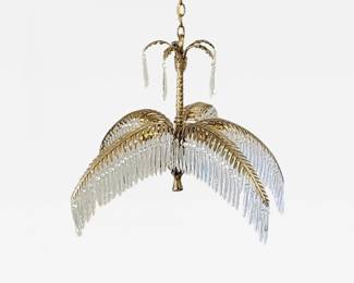 Brass and Crystal Mid-Century Palm Frond  Chandelier