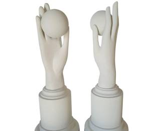 Pair of Hand and Ball Sculptures in Gesso Finish