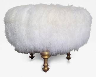 Mongolian Lamb Pouf with Vintage Brass Legs