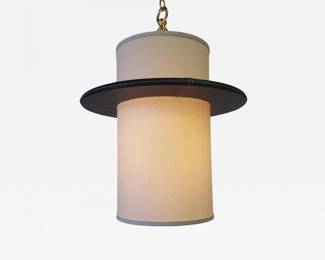 Top Stitched Leather and Linen Pendant Light