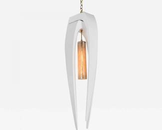 Double Wishbone Pendant in Lacquer and Antique Glass Shade