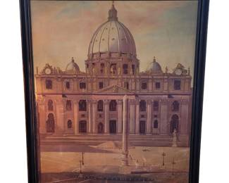 Large Vintage Oil Painting of Saint Peter's Square in Rome