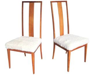 Pair of Tall Back Danish Chairs with Cream Colored Sheepskin