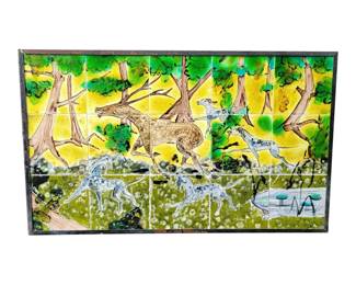 Vintage Wall Tile Mural of Hunting Scene