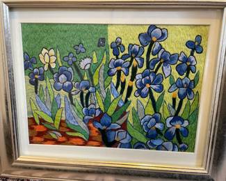 Framed & Matted Embroidery of Pansies