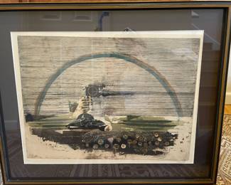Framed & Matted Rainbow Etching Print by Johnny Friedlaender